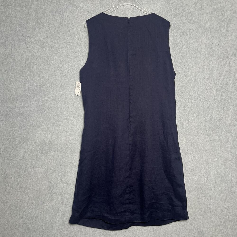 Neiman Marcus Womens XL Navy 100% Linen Shift Dress Sleeveless Pleated NWT - Picture 3 of 5